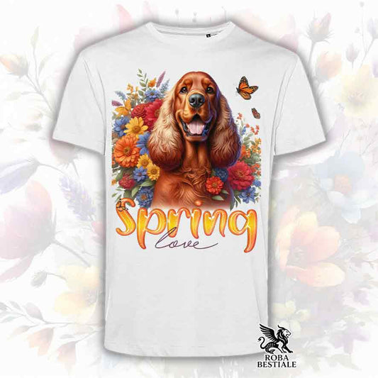 T-Shirt SPRING LOVE - COCKER SPANIEL INGLESE Rosso - Bianca o Beige, da Uomo o da Donna - dalla XS alla 5XL