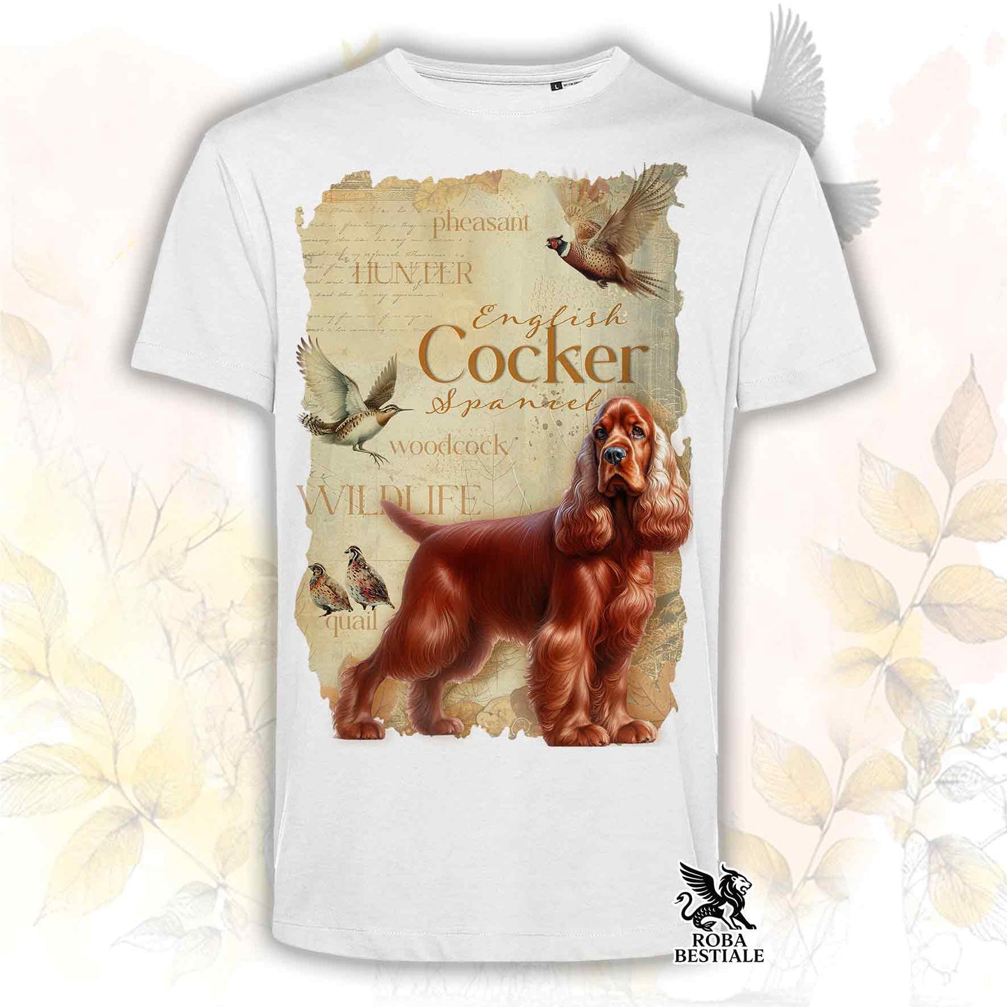 T-Shirt FIELD LEGACY - COCKER SPANIEL INGLESE Rosso - Bianca o Beige, da Uomo o da Donna - dalla XS alla 5XL