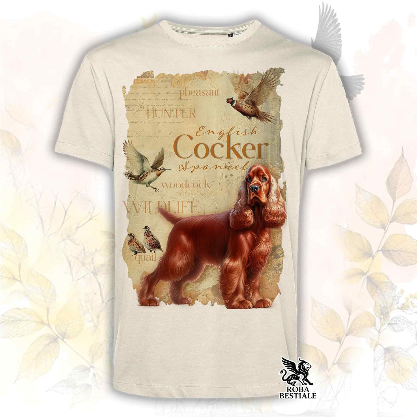 T-Shirt FIELD LEGACY - COCKER SPANIEL INGLESE Rosso - Bianca o Beige, da Uomo o da Donna - dalla XS alla 5XL