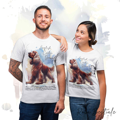 T-Shirt BEHAVIOR - COCKER SPANIEL INGLESE Rosso - Standard FCI - 100% Cotone, Bianca, Uomo o Donna - dalla XS alla 5XL
