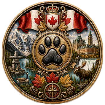 Un badge che identifica il Canada come paese d'origine di cani di diverse razze