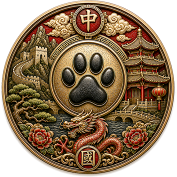 Un badge che identifica la Cina come paese d'origine di cani di diverse razze