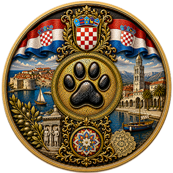 Un badge che identifica la Croazia come paese d'origine di cani di diverse razze