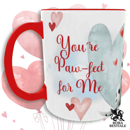 Tazza LOVE ME - DALMATA Bianco e Nero - In Ceramica, con dettagli Rossi - 330 ml