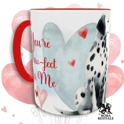 Tazza LOVE ME - DALMATA Bianco e Nero - In Ceramica, con dettagli Rossi - 330 ml