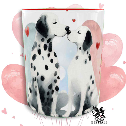 Tazza LOVE ME - DALMATA Bianco e Nero - In Ceramica, con dettagli Rossi - 330 ml