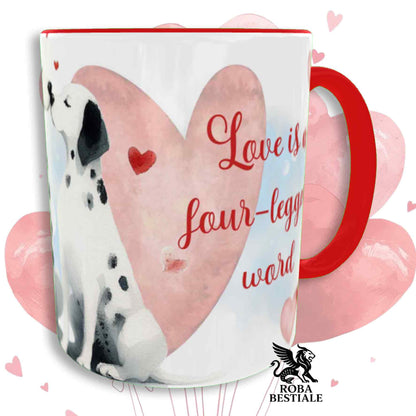 Tazza LOVE ME - DALMATA Bianco e Nero - In Ceramica, con dettagli Rossi - 330 ml