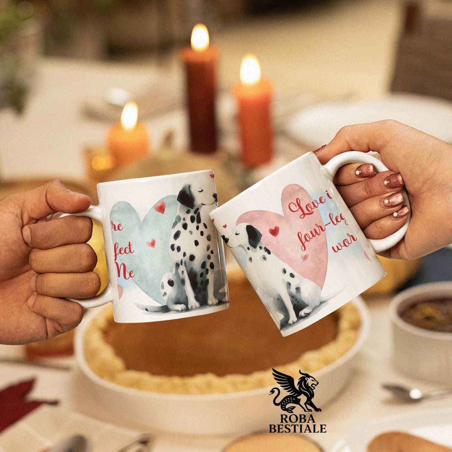 Tazza LOVE ME - DALMATA Bianco e Nero - In Ceramica, con dettagli Rossi - 330 ml