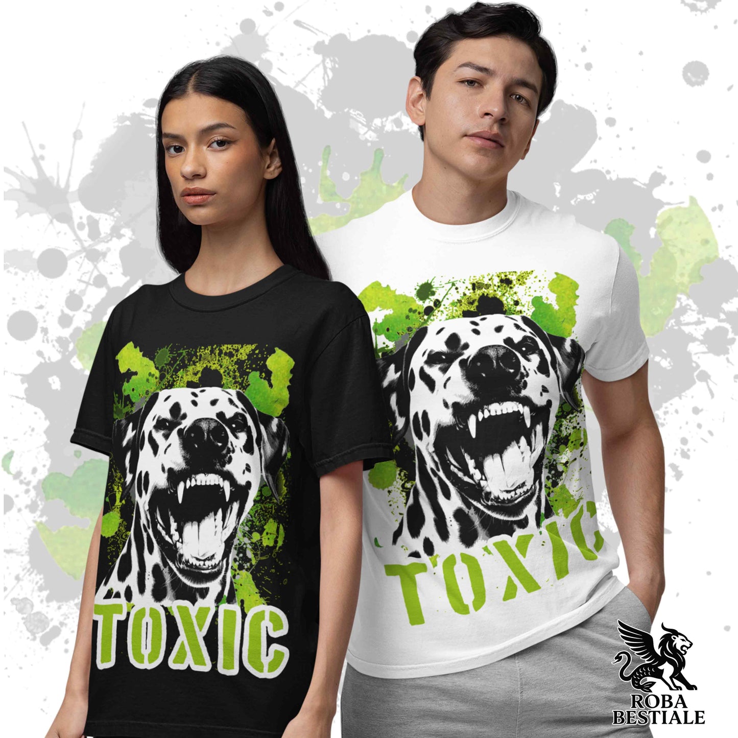 T-Shirt TOXIC - DALMATA - Uomo o Donna - Bianca, Beige o Nera, dalla XS alla 5XL