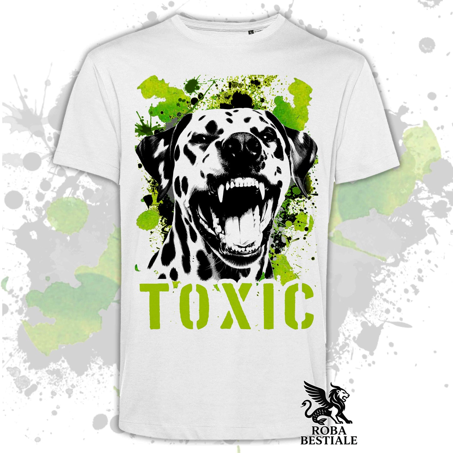 T-Shirt TOXIC - DALMATA - Uomo o Donna - Bianca, Beige o Nera, dalla XS alla 5XL