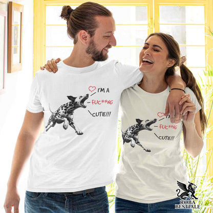 T-Shirt CUTIE - DALMATIAN - White or Beige, for Men or Women - from XS to 5XL