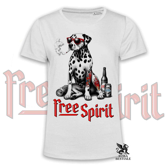 T-Shirt FREE SPIRIT - DALMATA - Bianca o Beige, da Uomo o da Donna - dalla XS alla 5XL