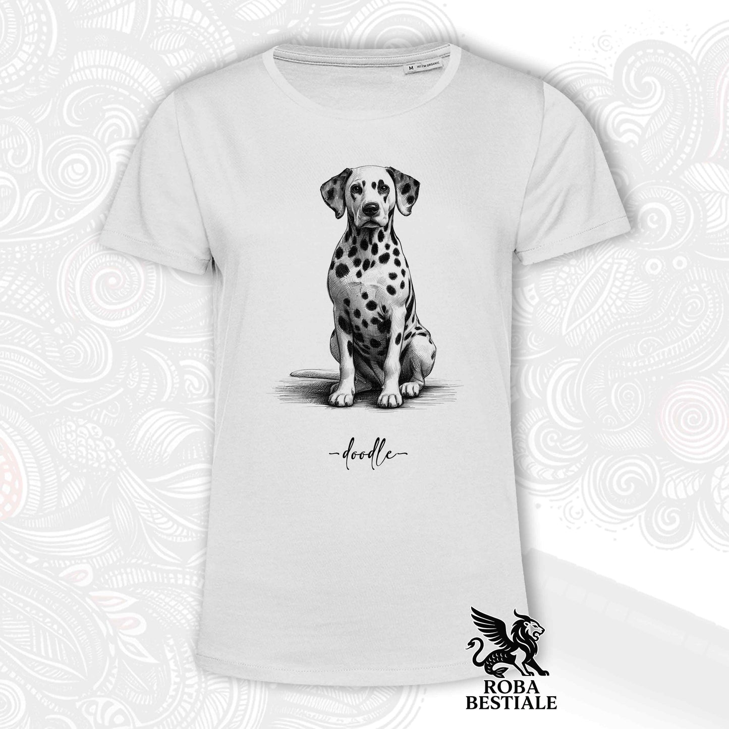 T-Shirt DOODLE - DALMATA - Bianca o Beige, da Uomo o da Donna - dalla XS alla 5XL