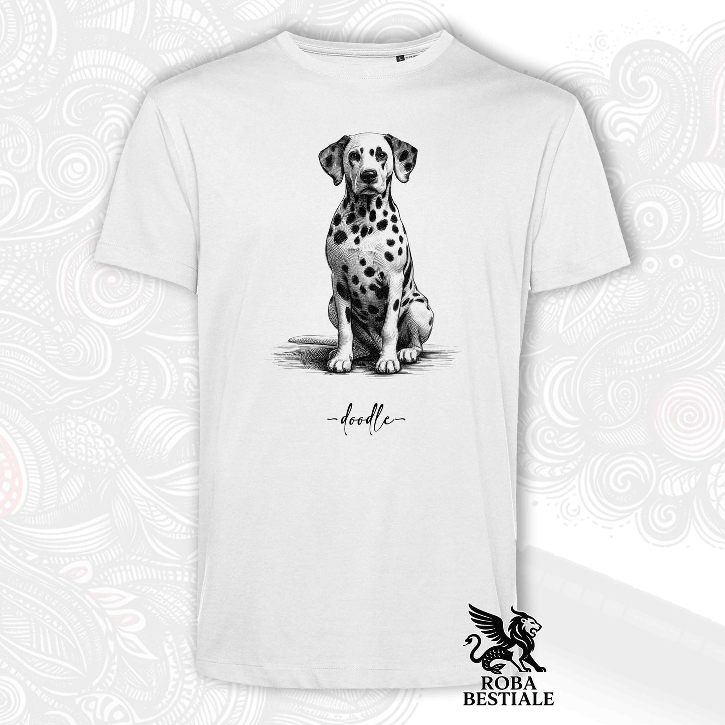 T-Shirt DOODLE - DALMATA - Bianca o Beige, da Uomo o da Donna - dalla XS alla 5XL
