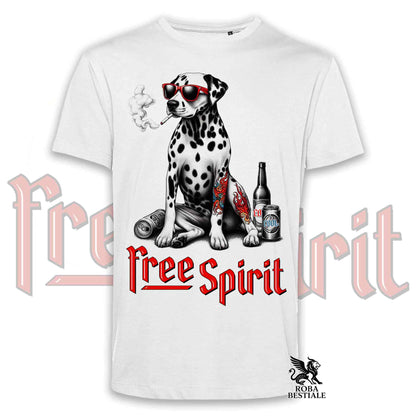 T-Shirt FREE SPIRIT - DALMATA - Bianca o Beige, da Uomo o da Donna - dalla XS alla 5XL