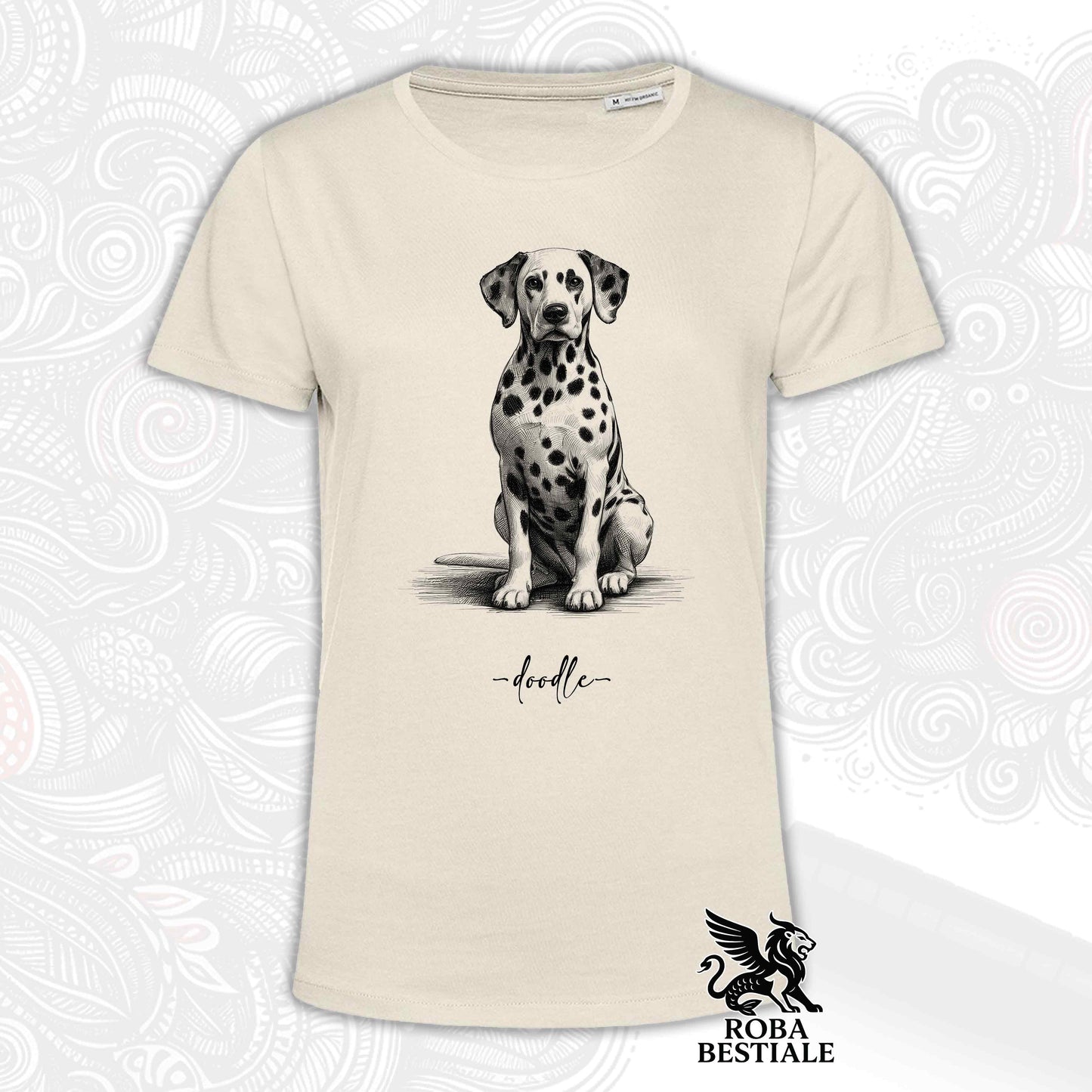 T-Shirt DOODLE - DALMATA - Bianca o Beige, da Uomo o da Donna - dalla XS alla 5XL