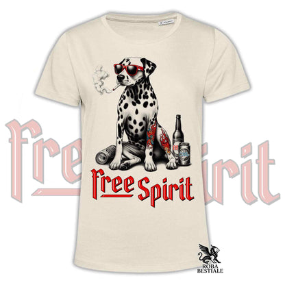 T-Shirt FREE SPIRIT - DALMATA - Bianca o Beige, da Uomo o da Donna - dalla XS alla 5XL