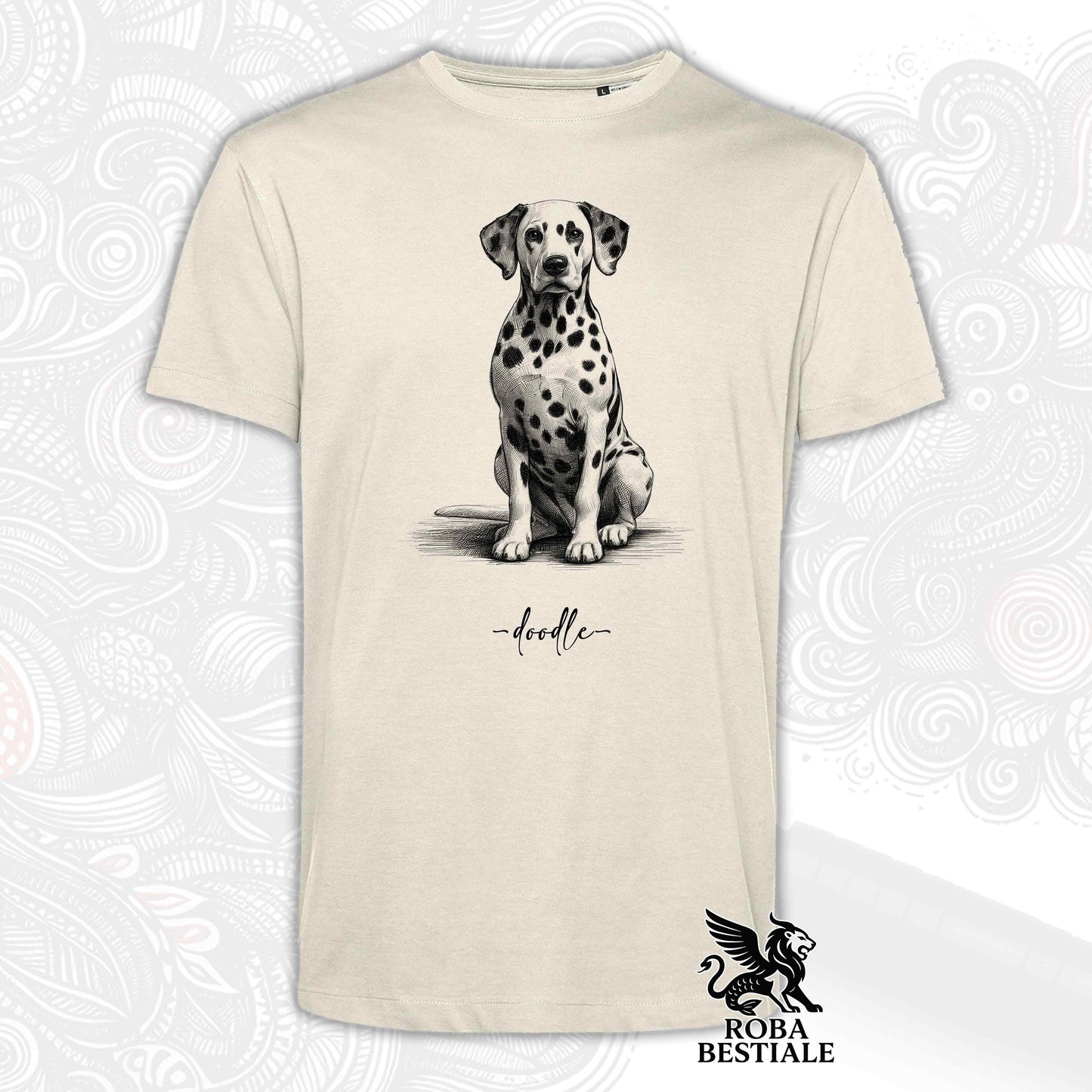 T-Shirt DOODLE - DALMATA - Bianca o Beige, da Uomo o da Donna - dalla XS alla 5XL