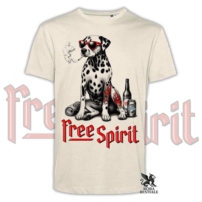 T-Shirt FREE SPIRIT - DALMATA - Bianca o Beige, da Uomo o da Donna - dalla XS alla 5XL