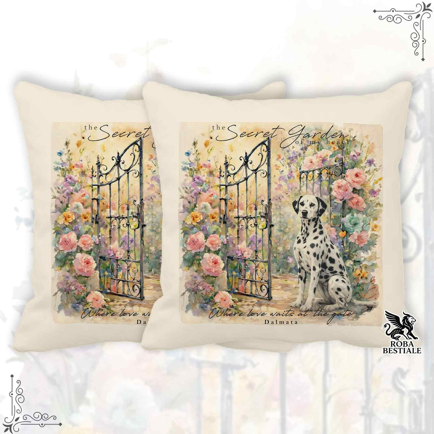 Cuscino SECRET GARDEN - DALMATA Bianco e Nero - 100% Tela di Cotone - 40x40 cm