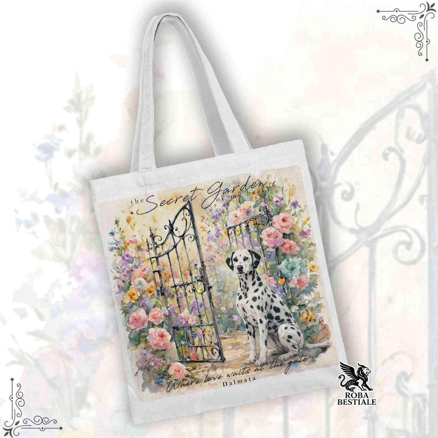 Tote Bag SECRET GARDEN - DALMATA Bianco e Nero - 100% Cotone - Bianca o Beige