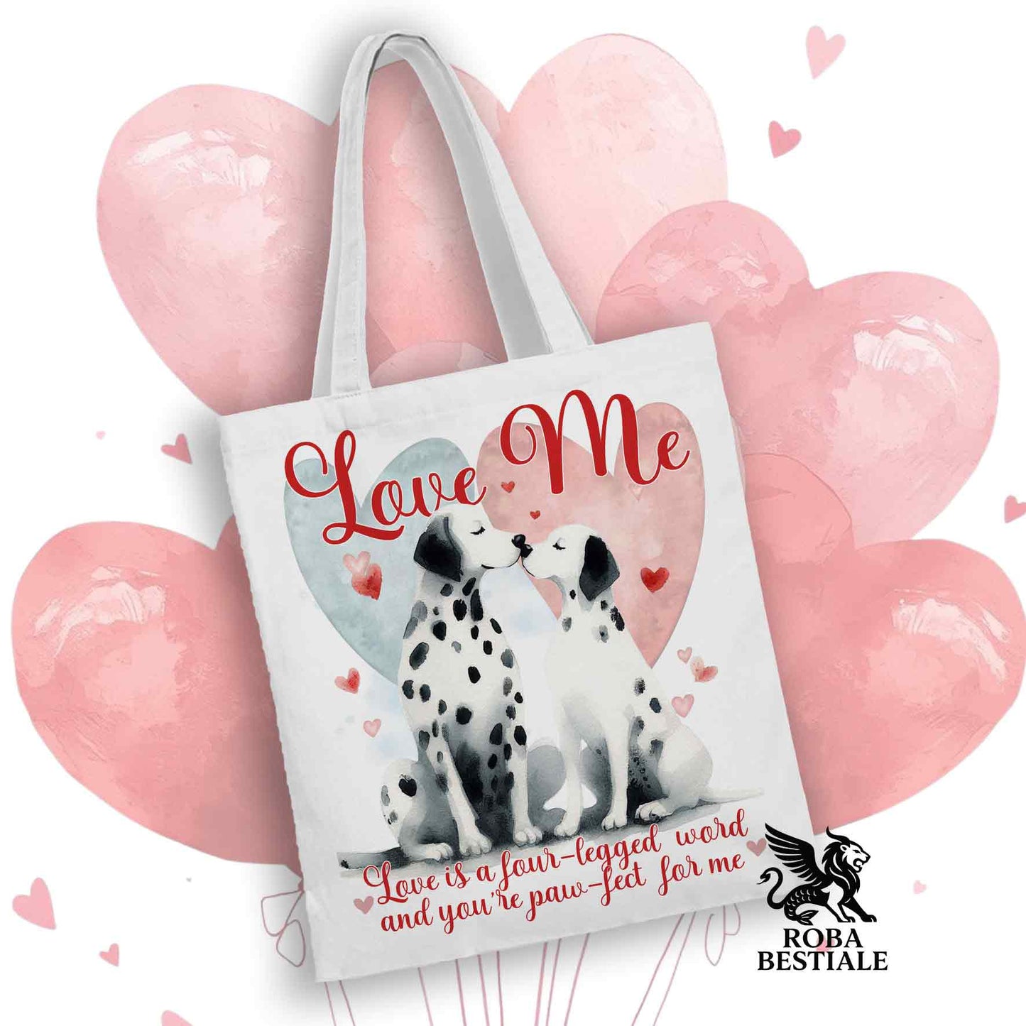 Tote Bag LOVE ME - DALMATA Bianco e Nero - 100% Cotone - Bianca o Beige