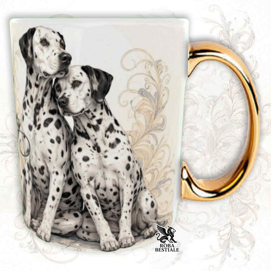 Tazza NOBILITY - DALMATA Bianco e Nero - Manico ORO - 330 ml - in Ceramica