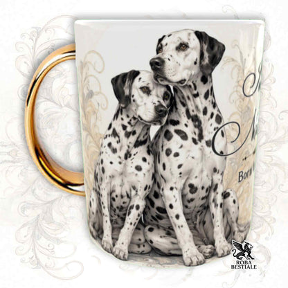 Tazza NOBILITY - DALMATA Bianco e Nero - Manico ORO - 330 ml - in Ceramica