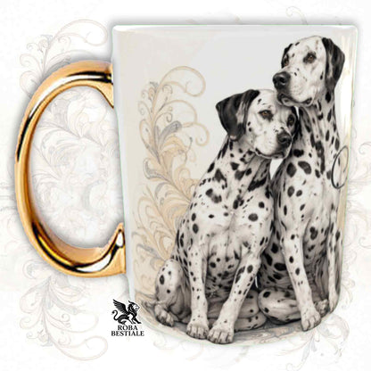 Tazza NOBILITY - DALMATA Bianco e Nero - Manico ORO - 330 ml - in Ceramica
