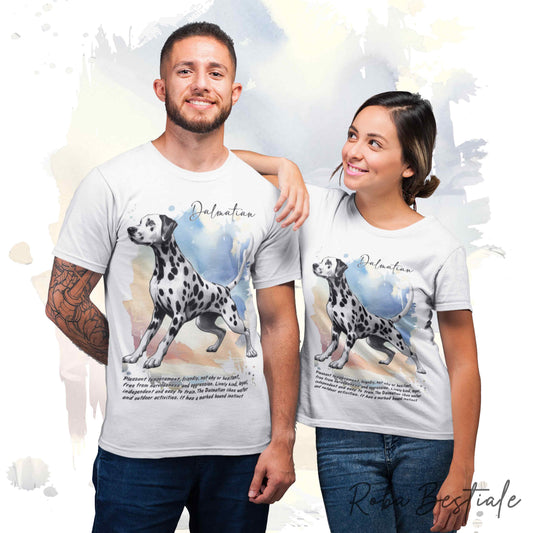 T-Shirt BEHAVIOR - DALMATA Bianco e Nero - Standard FCI - 100% Cotone, Bianca, Uomo o Donna - dalla XS alla 5XL