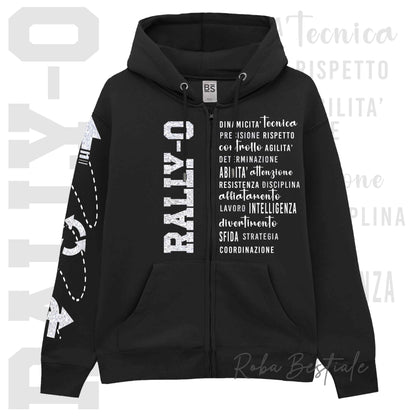 Felpa Zip DESCRIPTION - RALLY-O - GLITTER! Unisex - Nera - Dettagli in Colore a Scelta - dalla XS alla 3XL