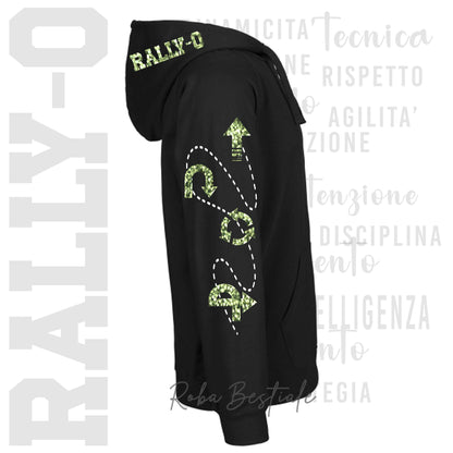 Felpa Zip DESCRIPTION - RALLY-O - GLITTER! Unisex - Nera - Dettagli in Colore a Scelta - dalla XS alla 3XL