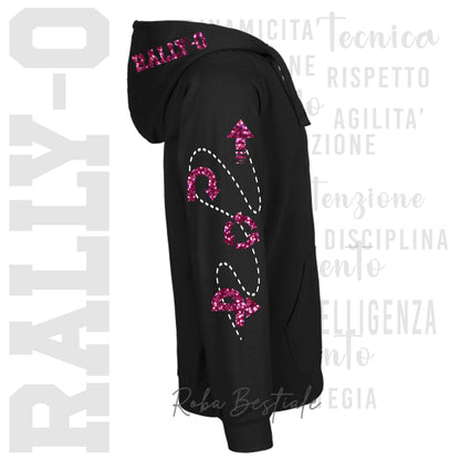 Felpa Zip DESCRIPTION - RALLY-O - GLITTER! Unisex - Nera - Dettagli in Colore a Scelta - dalla XS alla 3XL