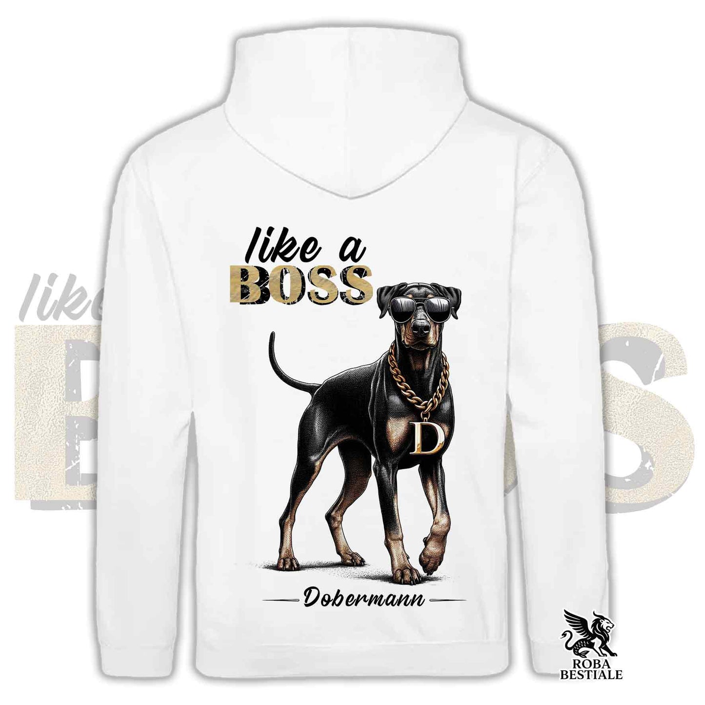 Sweat à capuche LIKE A BOSS - DOBERMANN Noir et Feu - Avec Capuche et Poches Kangourou, Unisexe, disponible en plusieurs couleurs - du XS au 3XL