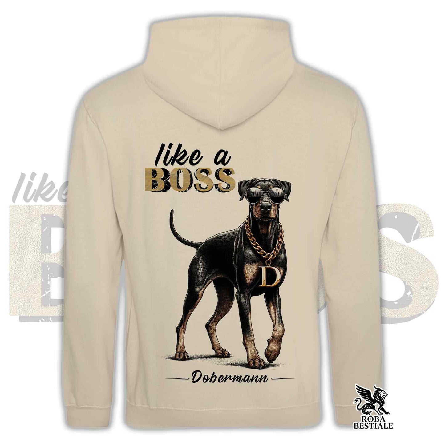Sweat à capuche LIKE A BOSS - DOBERMANN Noir et Feu - Avec Capuche et Poches Kangourou, Unisexe, disponible en plusieurs couleurs - du XS au 3XL
