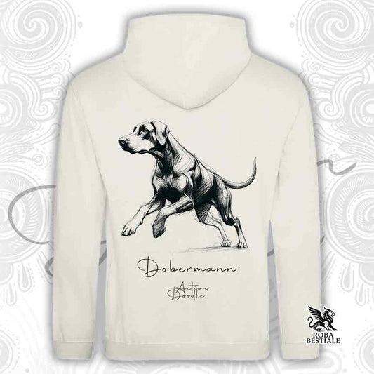 Felpa ACTION DOODLE - DOBERMANN - Con Cappuccio e Tasconi, diversi colori, Unisex - dalla XS alla 3XL
