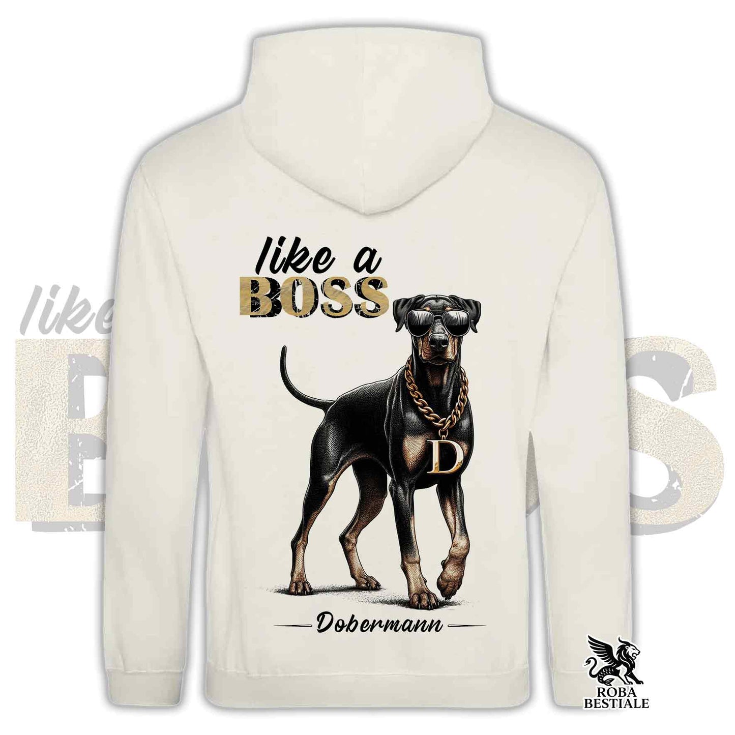 Sweat à capuche LIKE A BOSS - DOBERMANN Noir et Feu - Avec Capuche et Poches Kangourou, Unisexe, disponible en plusieurs couleurs - du XS au 3XL