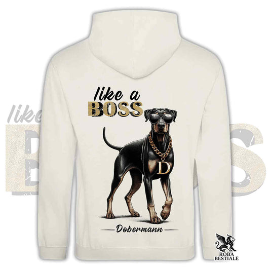 Felpa LIKE A BOSS - DOBERMANN Nero Focato - Con Cappuccio e Tasconi, Unisex, in tanti colori - dalla XS alla 3XL