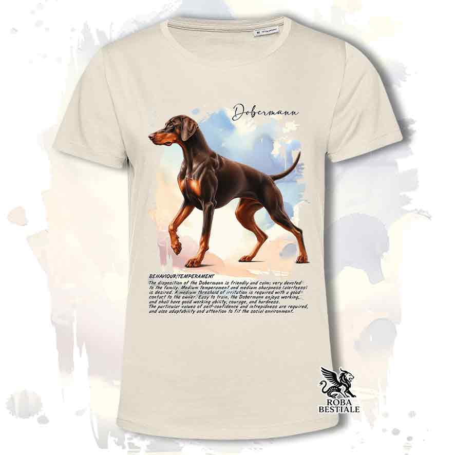 T-Shirt BEHAVIOR - DOBERMANN Marrone Focato - Bianca o Beige, da Uomo o da Donna - dalla XS alla 5X