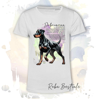 T-Shirt BEHAVIOR - DOBERMANN Nero Focato - Standard FCI - 100% Cotone, Bianca, Uomo o Donna - dalla XS alla 5XL