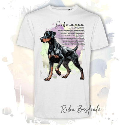 T-Shirt BEHAVIOR - DOBERMANN Nero Focato - Standard FCI - 100% Cotone, Bianca, Uomo o Donna - dalla XS alla 5XL