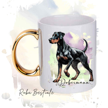 Tazza BEHAVIOR - DOBERMANN Nero Focato - Standard FCI - In Ceramica, con manico dorato - 330 ml
