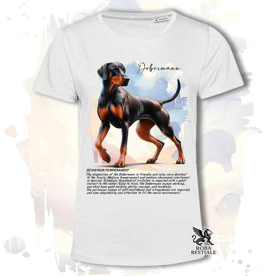 T-Shirt BEHAVIOR - DOBERMANN Nero Focato - Bianca o Beige, da Uomo o da Donna - dalla XS alla 5X
