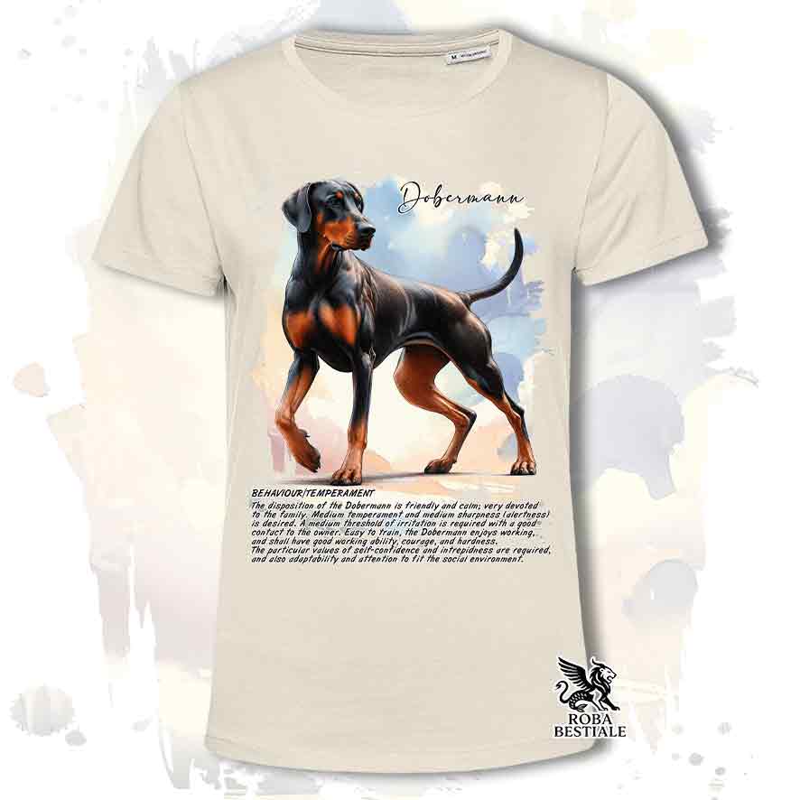 T-Shirt BEHAVIOR - DOBERMANN Nero Focato - Bianca o Beige, da Uomo o da Donna - dalla XS alla 5X