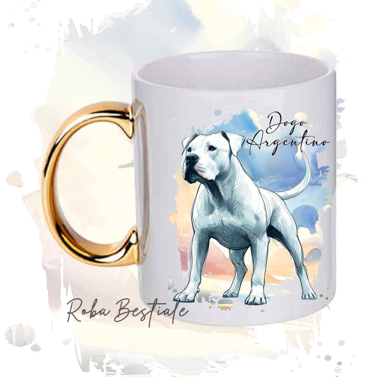 Tazza BEHAVIOR - DOGO ARGENTINO - In Ceramica, con manico dorato - 330 ml