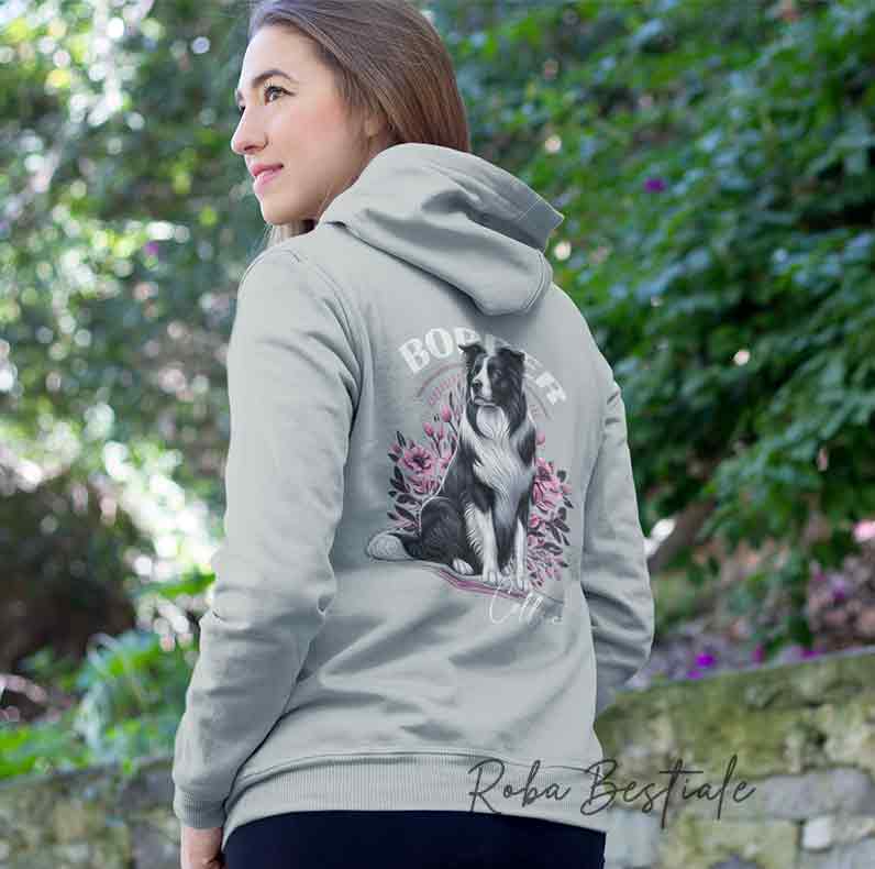 Felpa Invernale BLOSSOM BEAUTY - BORDER COLLIE Bianco e Nero - Unisex - Nera o Grigia - dalla XS alla 3XL - Stampa sulla schiena