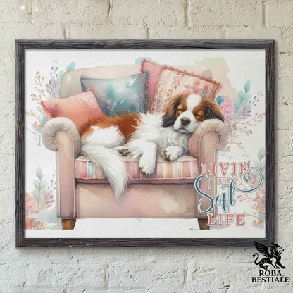 Quadretto SOFT LIFE - EPAGNEUL BRETON Bianco e Marrone - Con cornice in legno, formato A4