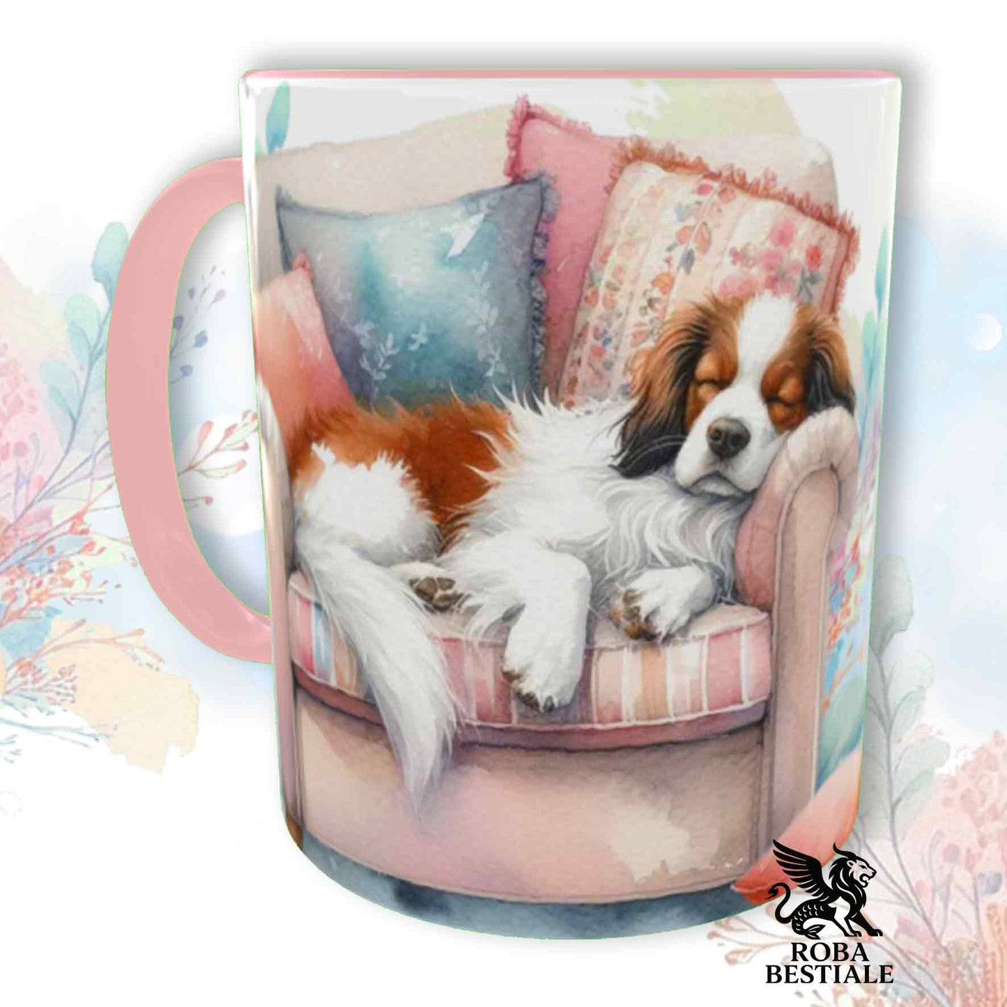 Tazza SOFT LIFE - EPAGNEUL BRETON Bianco e Marrone - In Ceramica, colore a scelta - 330 ml