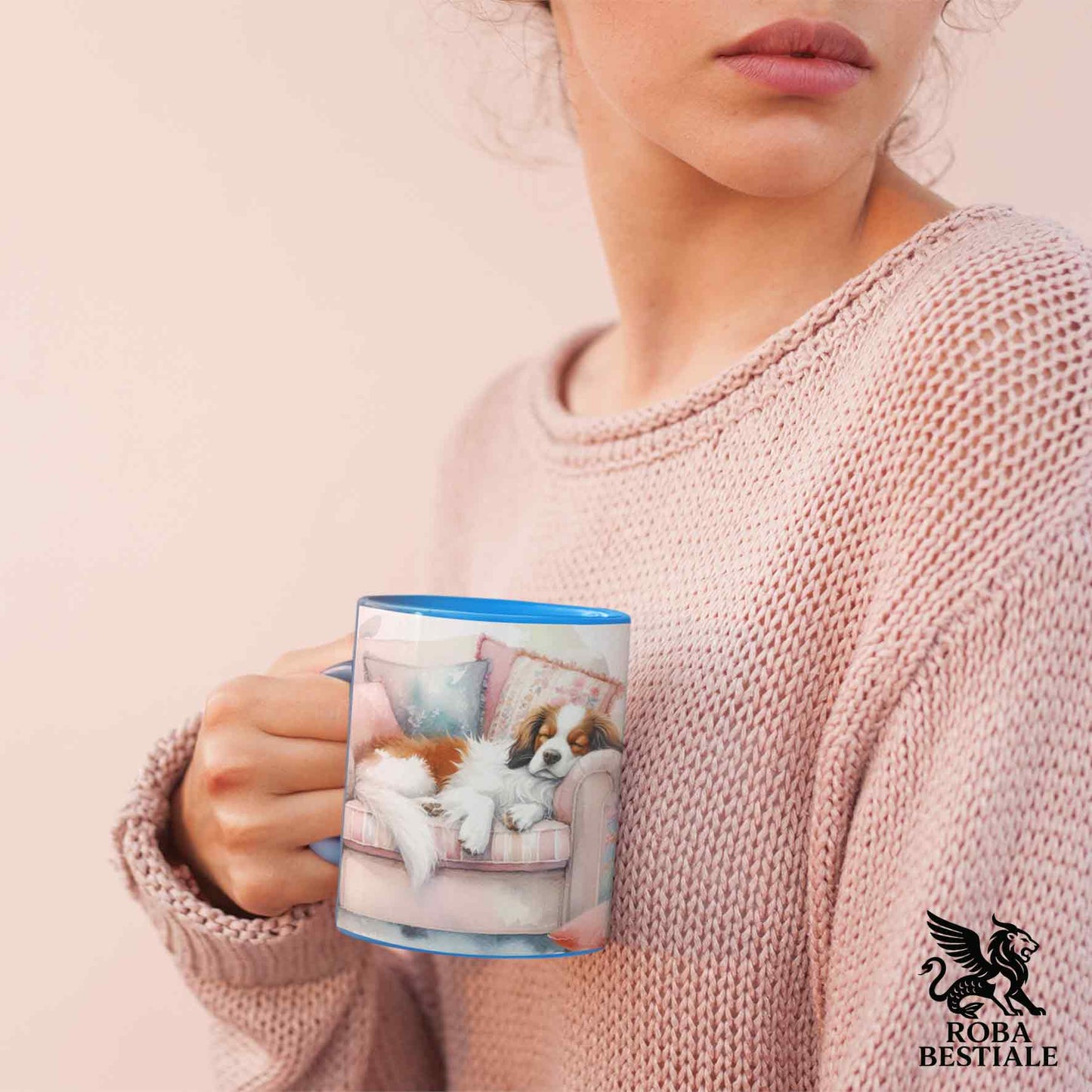 Tazza SOFT LIFE - EPAGNEUL BRETON Bianco e Marrone - In Ceramica, colore a scelta - 330 ml