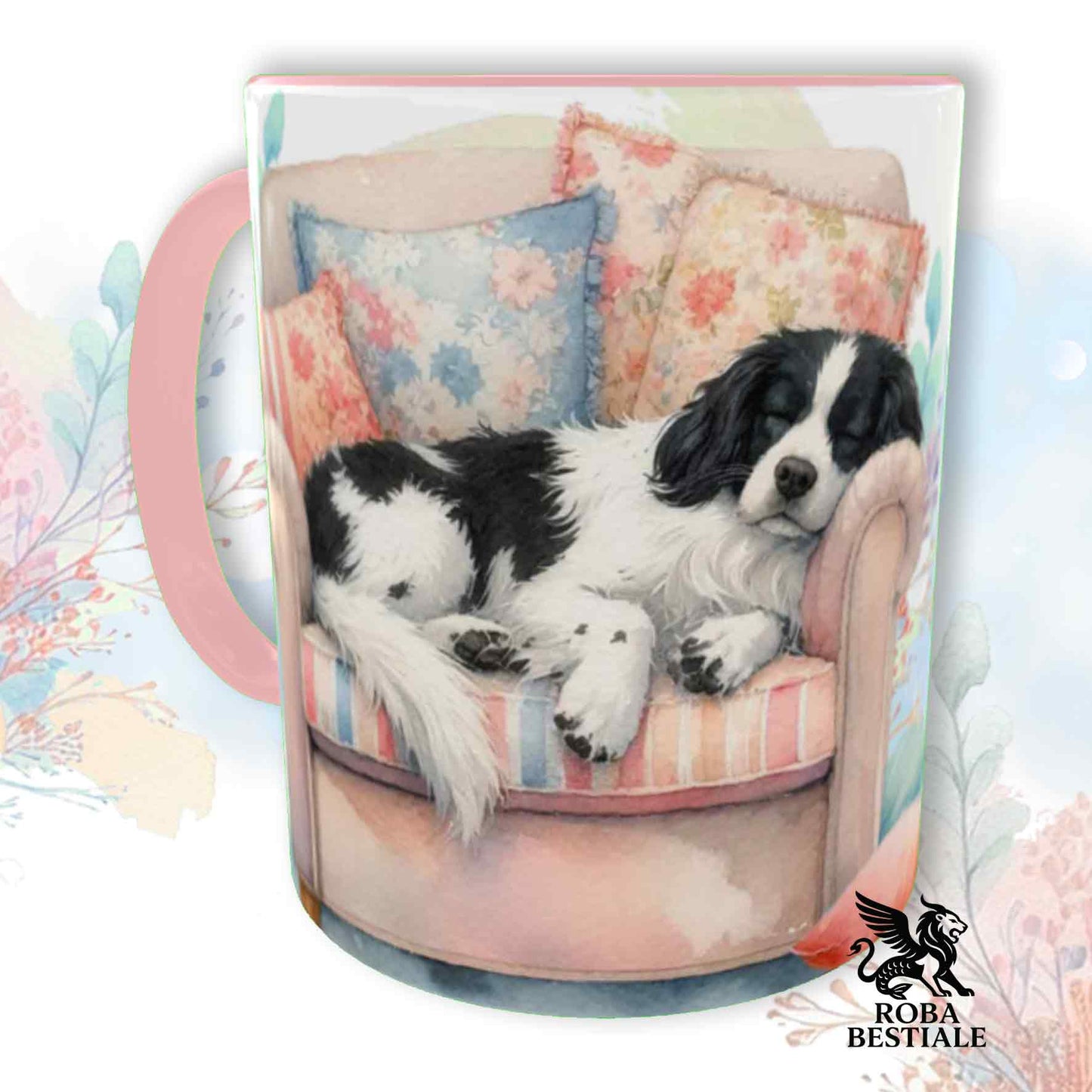 Tazza SOFT LIFE - EPAGNEUL BRETON Bianco e Nero - In Ceramica, colore a scelta - 330 ml